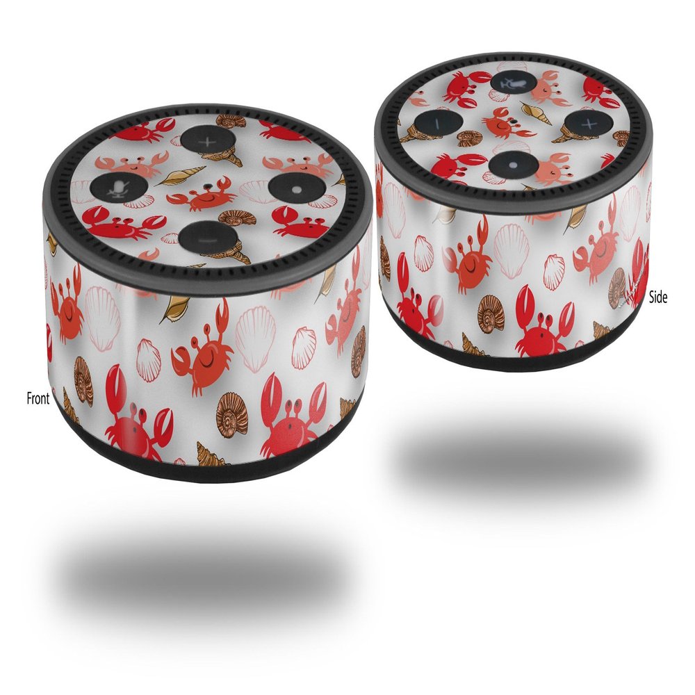 Skin Wrap Decal Set 2 Pack for Amazon Echo Dot 2 - Crabs and Shells White (2nd Generation ONLY - Echo NOT Included)
