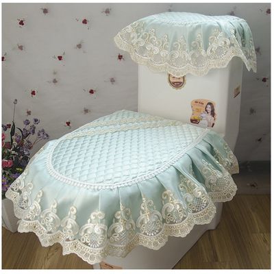 WSHINE Satin Lace Toilet Accessories Tank Cover + Lid Cover + Toilet Seat Cover with Zipper Design (green)