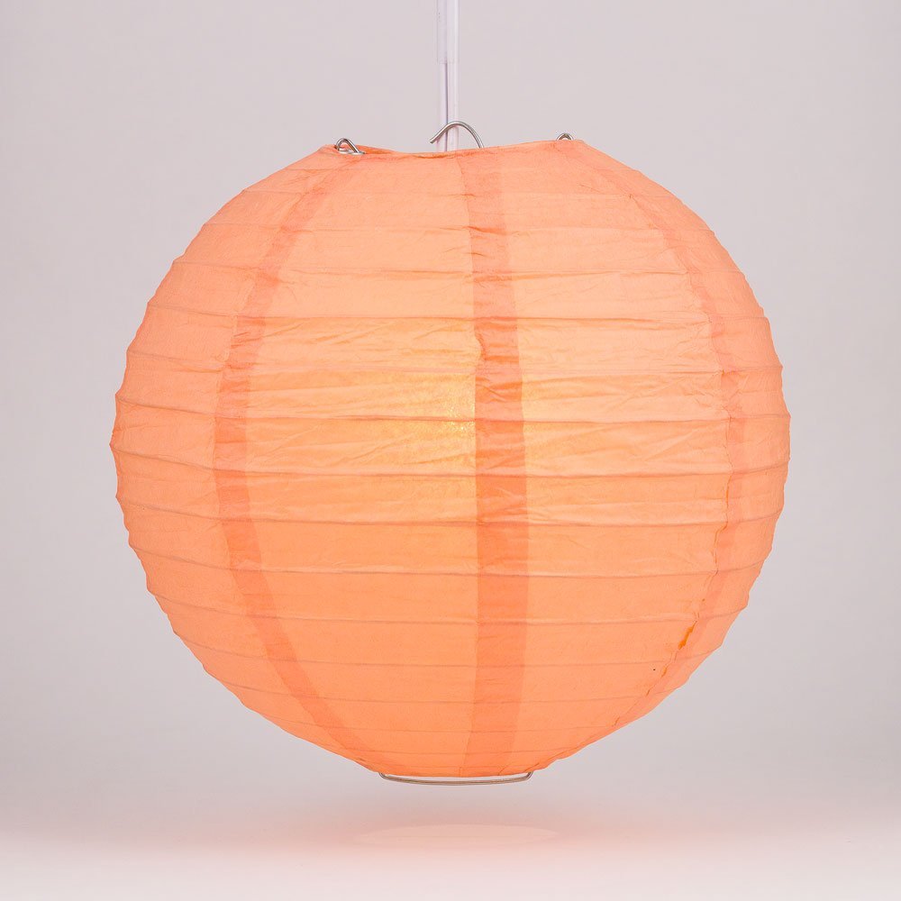 Luna Bazaar Premium Paper Lantern, Clip-On Lamp Shade (14-Inch, Parallel Ribbed, Cantaloupe Orange) - Chinese/Japanese Hanging Decoration - for Parties, Weddings, and Homes