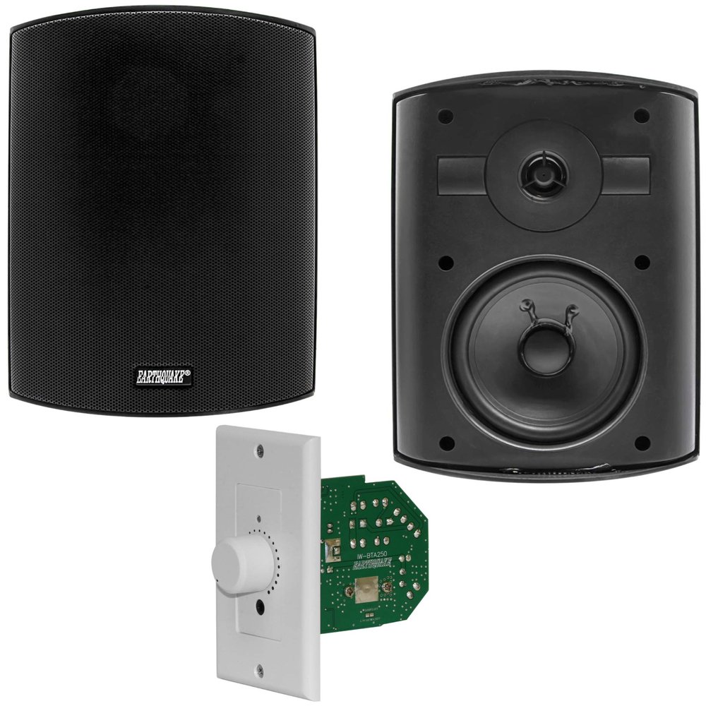 Earthquake Sound AWS502B Outdoor Bluetooth Speaker Set with in-Wall Amplifier - Black