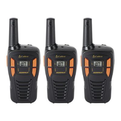 Cobra ACXT145-3 Compact Walkie Talkies - Rechargeable, Lightweight, 22 Channels, Long Range 16-Mile Two-Way Radio Set (3-Pack), Black