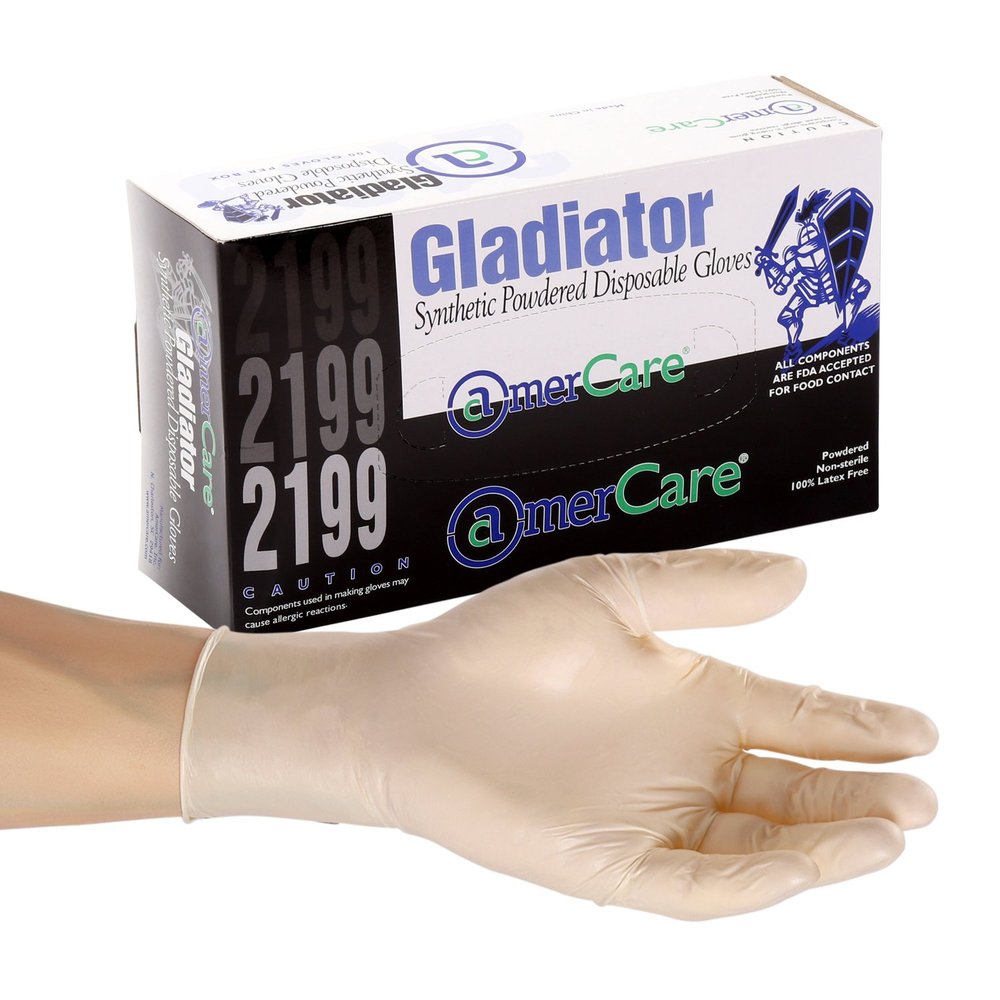 White Powdered Gladiator Disposable Vinyl Gloves, X-Large, Case of 1000