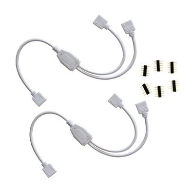 HUALAND 2pcs/Pack 1 to 2 Ports Female Connection Cable 5 Pin Splitter Cable LED Strip Connector 2 Way Splitter Y Splitter for One to Two 5050 3528 RGBW LED Light Strip with 6 Male 5 Pin Plugs