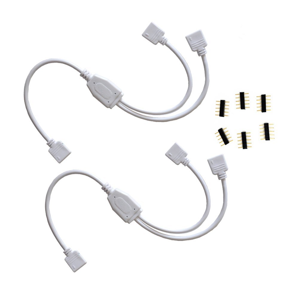 HUALAND 2pcs/Pack 1 to 2 Ports Female Connection Cable 5 Pin Splitter Cable LED Strip Connector 2 Way Splitter Y Splitter for One to Two 5050 3528 RGBW LED Light Strip with 6 Male 5 Pin Plugs
