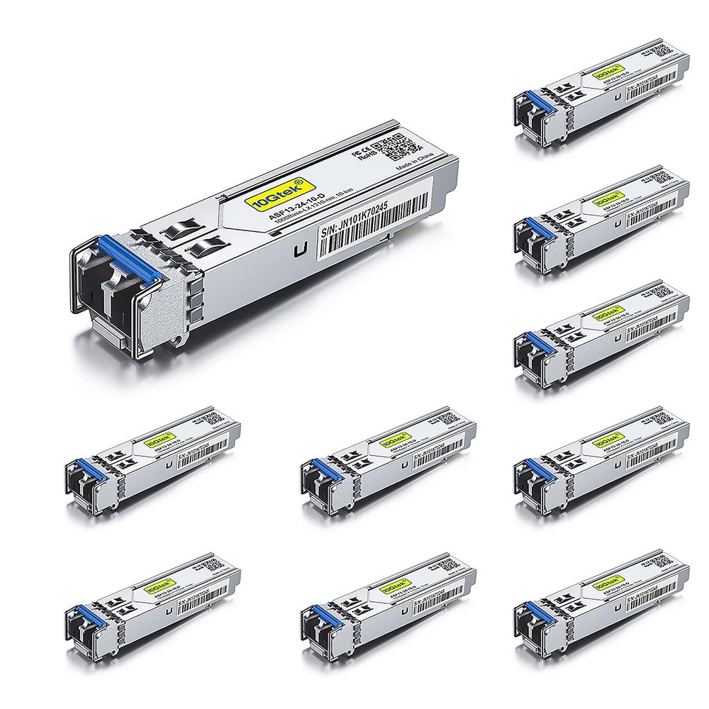 10Gtek 1000Base-LX Gigabit SFP LC SingleMode Transceiver Module for Cisco GLC-LH-SMD, Meraki MA-SFP-1GB-LX10, Ubiquiti UniFi, Fortinet, Mikrotik, TP-Link TL-SM311LS, 1310nm, DDM, 10km, Pack of 10