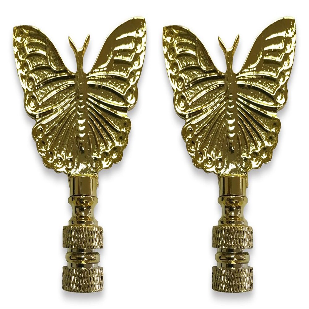 Royal Designs, Inc. Monarch Butterfly Lamp Finial for Lamp Shade (Polished Brass - 2 Pack)