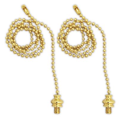 Royal Designs, Inc. Celling Fan Pull Chain Extension with Finial Adapter, 24 inch, Polished Brass, 2-Pack