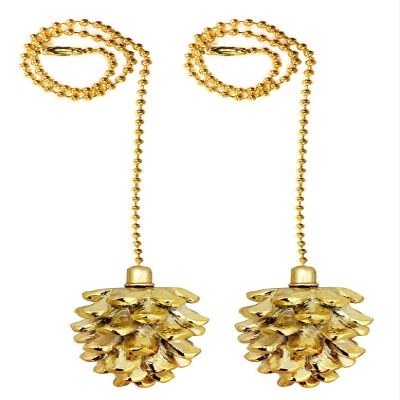 Royal Designs Celling Fan Pull Chain Extension with Pine Cone Finial, Polished Brass, Set of 2