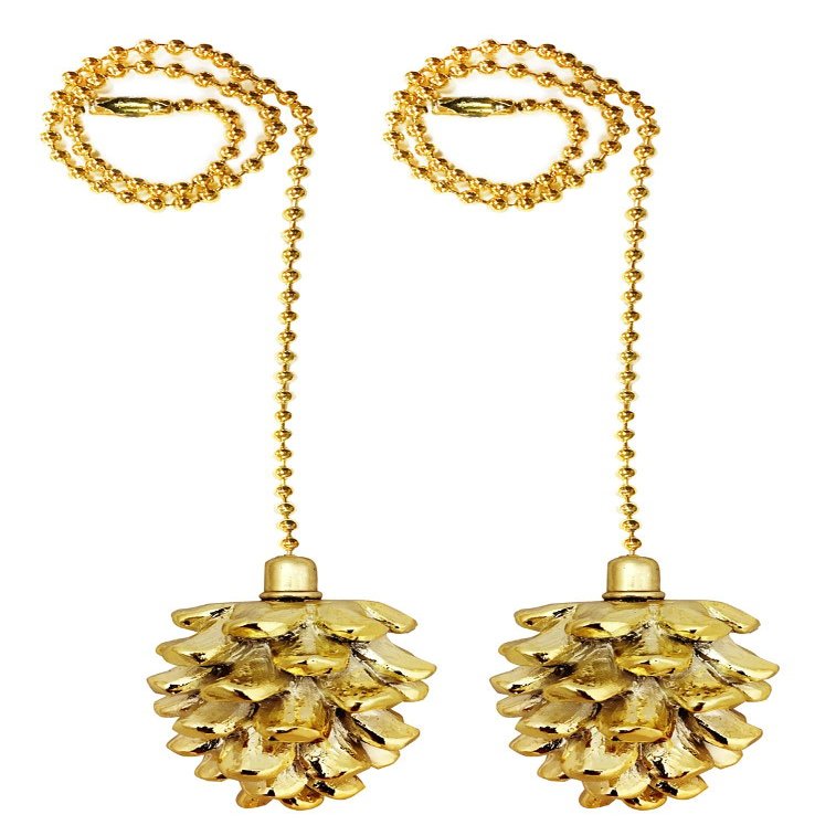 Royal Designs Celling Fan Pull Chain Extension with Pine Cone Finial, Polished Brass, Set of 2