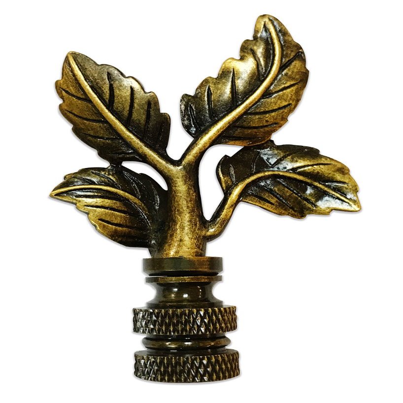 Royal Designs Elegant Leaves 3" Lamp Finial for Lamp Shade, Antique Brass