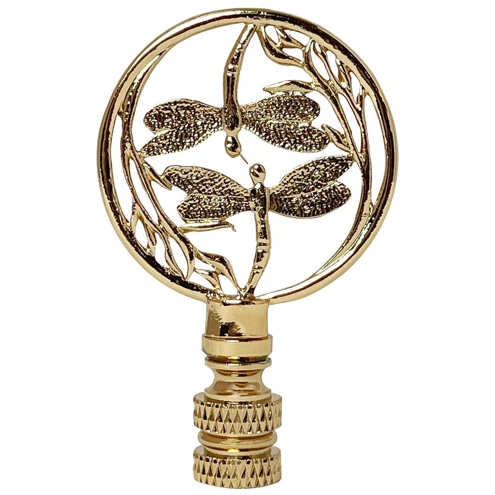 Royal Designs Double Dragon Fly Filigree 2.75" Lamp Finial for Lamp Shade, Polished Brass