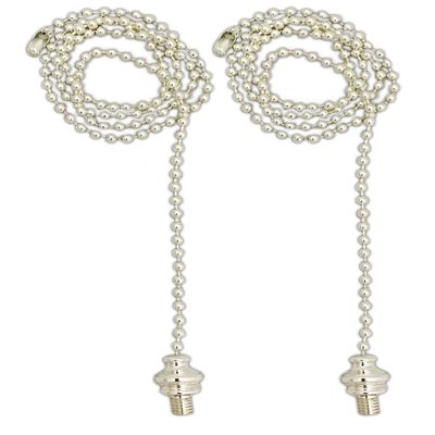 Royal Designs, Inc. Celling Fan Pull Chain Extension with Finial Adapter, 24 inch, Silver, 2-Pack