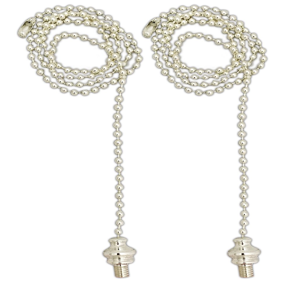 Royal Designs, Inc. Celling Fan Pull Chain Extension with Finial Adapter, 24 inch, Silver, 2-Pack