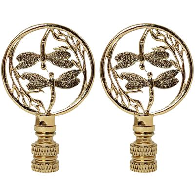 Royal Designs, Inc. Double Dragon Fly Filigree Finial for Lamp Shade, Polished Brass, Pack of 2