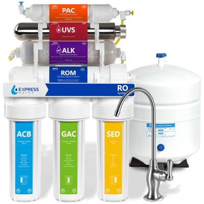 Express Water Reverse Osmosis Alkaline Ultraviolet Water Filtration System  100 GPD (Deluxe Chrome Faucet)