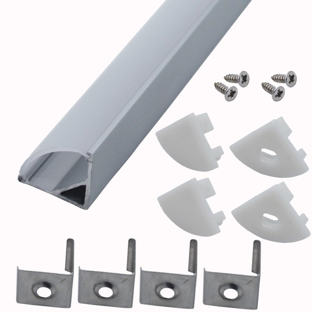 Litever 6 PACK 1Meter/3.3ft V Shape Aluminum Channels 90 Degree Corner LED Strip Channel System with PC Cover, Mounting Clips, End Caps,Designed for 3528 5050 LED Strip Mounting LL-017-DS