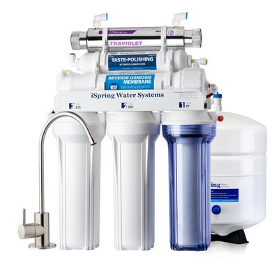 iSpring RCC7UV, NSF/ANSI 58 & 372 Certified, 6-Stage Reverse Osmosis Water Filter with UV, Reduces PFAS and Chlorine, Improves Taste, Patented Top-Mounted Faucet for Easy Installation, BPA Free