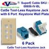 SuperEcable - 00656-6 Pcs Cat5e RJ45 Tooless Keystone Jack Blue Color with 6 Hole Wall Plate Ivory view 1