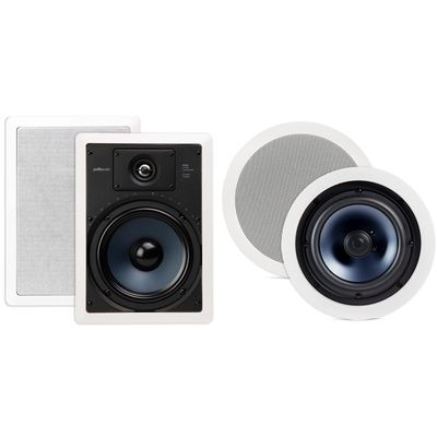 Polk Audio RC85i 2-Way Premium in-Wall 8"-Speakers (Pair) (White, Paintable -Grille) & RC60i 2-Way Premium in-Ceiling 6.5" Round-Speakers (Pair) (White, Paintable Grill)