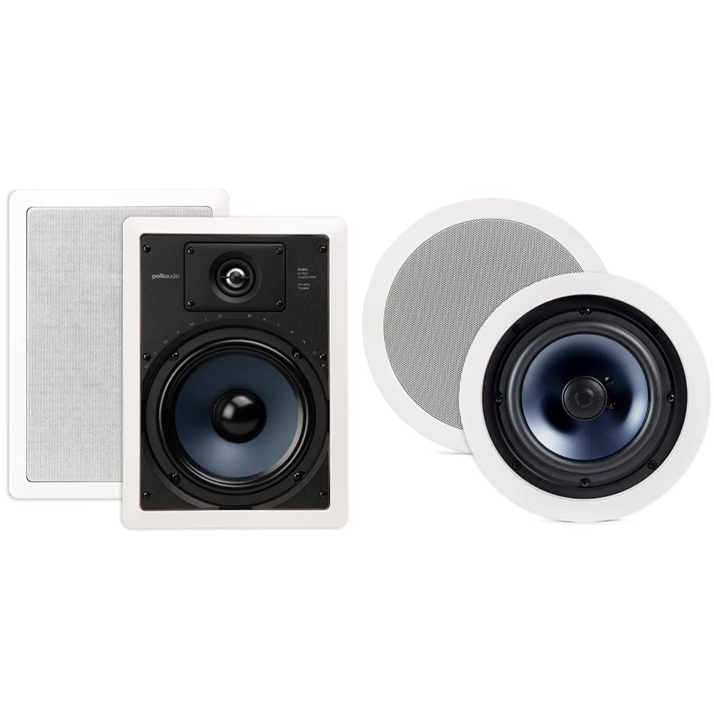 Polk Audio RC85i 2-Way Premium in-Wall 8"-Speakers (Pair) (White, Paintable -Grille) & RC60i 2-Way Premium in-Ceiling 6.5" Round-Speakers (Pair) (White, Paintable Grill)