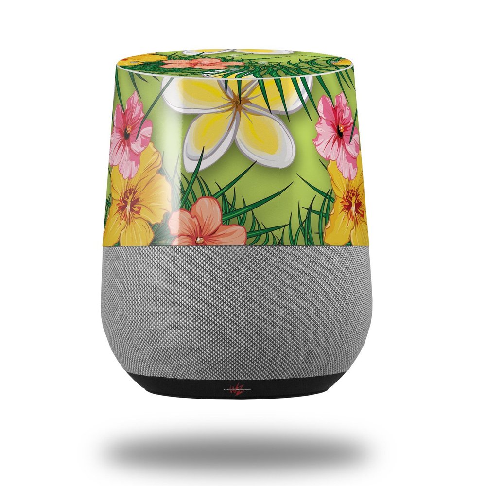Decal Style Skin Wrap for Google Home Original - Beach Flowers 02 Sage Green (Google Home NOT Included) by WraptorSkinz