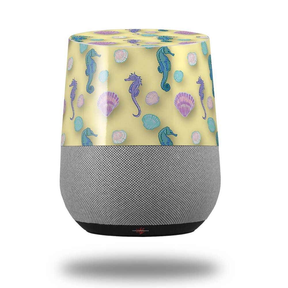 Decal Style Skin Wrap for Google Home Original - Seahorses and Shells Yellow Sunshine (Google Home NOT Included) by WraptorSkinz