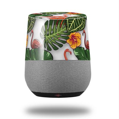 Decal Style Skin Wrap for Google Home Original - Famingos and Flowers White (Google Home NOT Included) by WraptorSkinz