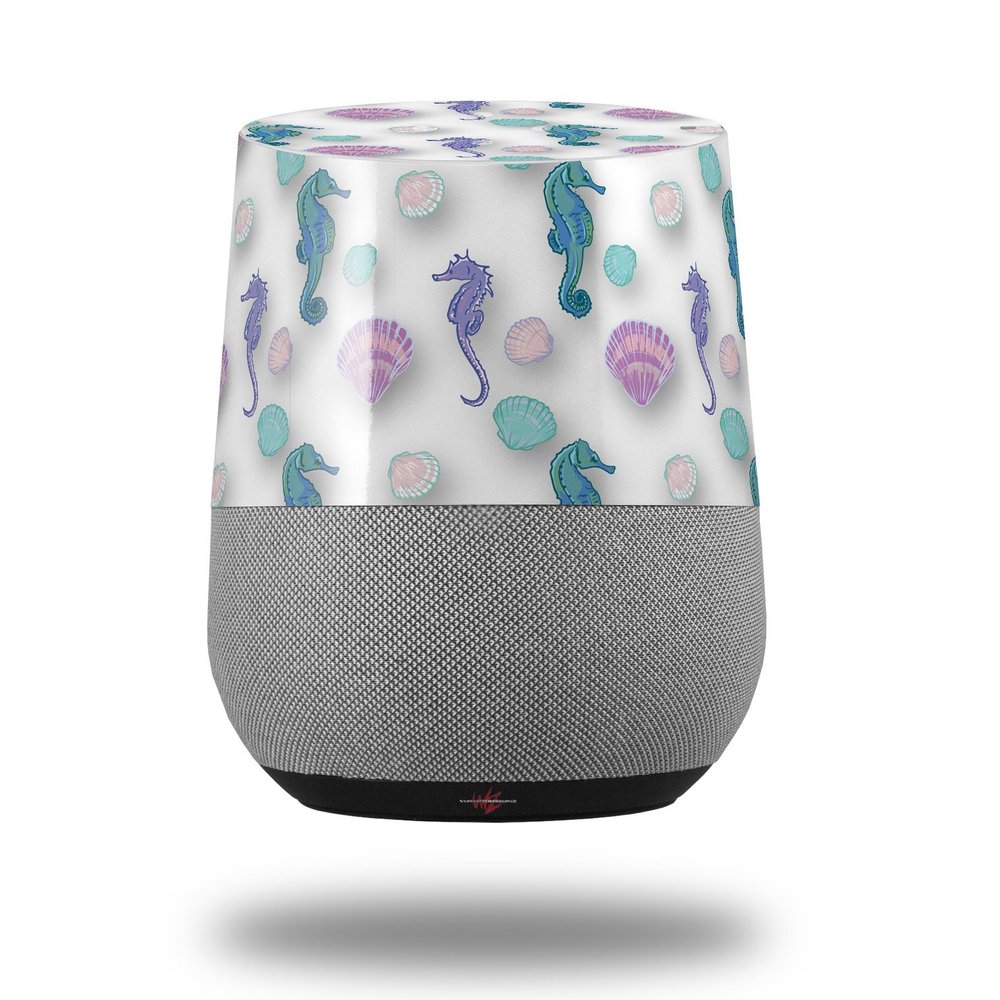 Decal Style Skin Wrap for Google Home Original - Seahorses and Shells White (Google Home NOT Included) by WraptorSkinz