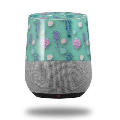 Decal Style Skin Wrap for Google Home Original - Seahorses and Shells Seafoam Green (Google Home NOT Included) by WraptorSkinz