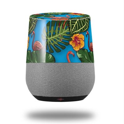 Decal Style Skin Wrap for Google Home Original - Famingos and Flowers Blue Medium (Google Home NOT Included) by WraptorSkinz