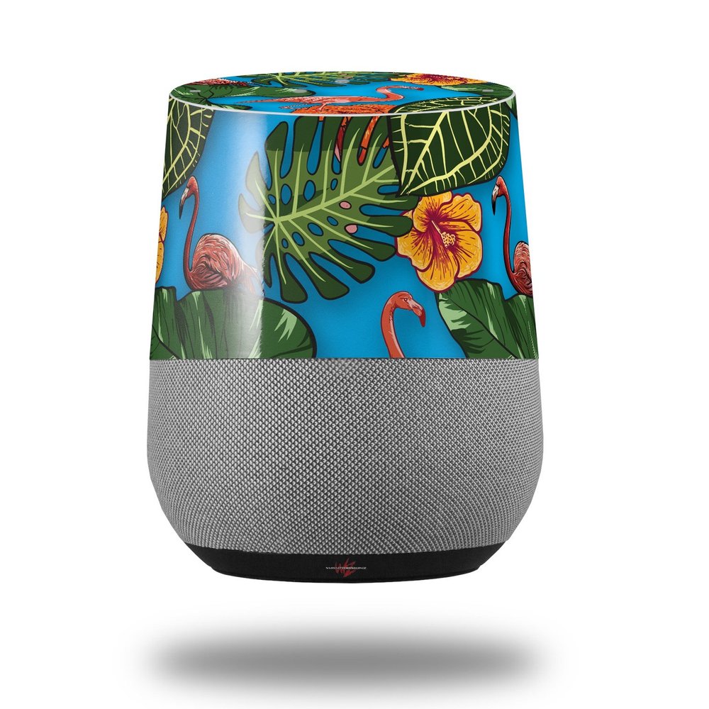 Decal Style Skin Wrap for Google Home Original - Famingos and Flowers Blue Medium (Google Home NOT Included) by WraptorSkinz