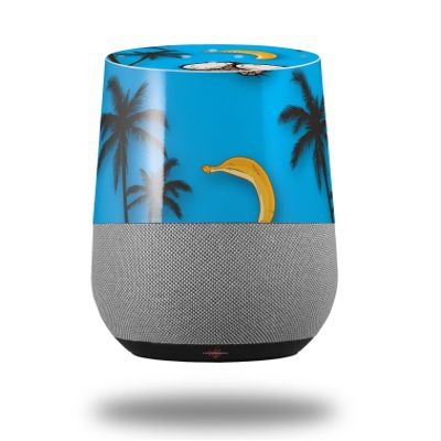 Decal Style Skin Wrap for Google Home Original - Coconuts Palm Trees and Bananas Blue Medium (Google Home NOT Included) by WraptorSkinz