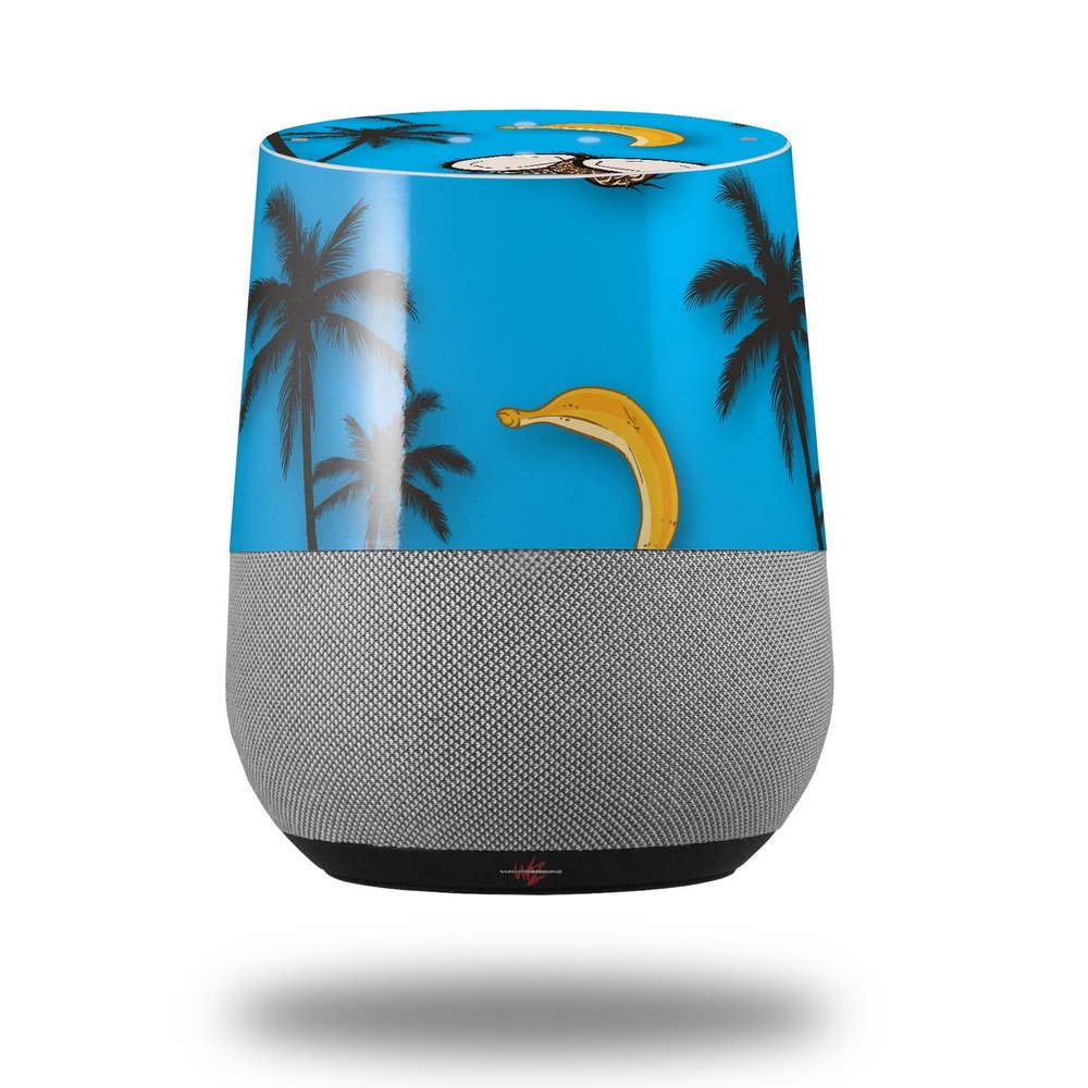 Decal Style Skin Wrap for Google Home Original - Coconuts Palm Trees and Bananas Blue Medium (Google Home NOT Included) by WraptorSkinz