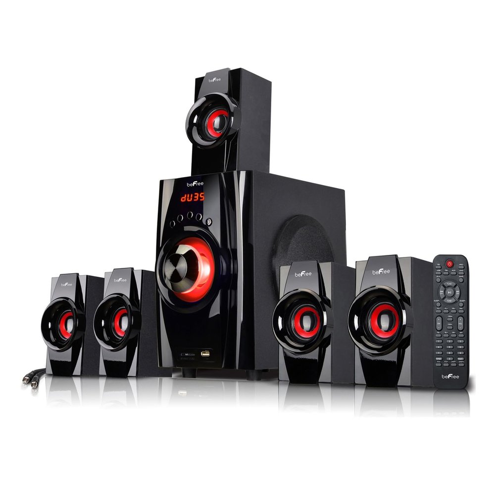 beFree Sound 5.1 Channel Surround Sound Bluetooth Speaker System- Red