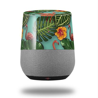 Decal Style Skin Wrap for Google Home Original - Famingos and Flowers Seafoam Green (Google Home NOT Included) by WraptorSkinz