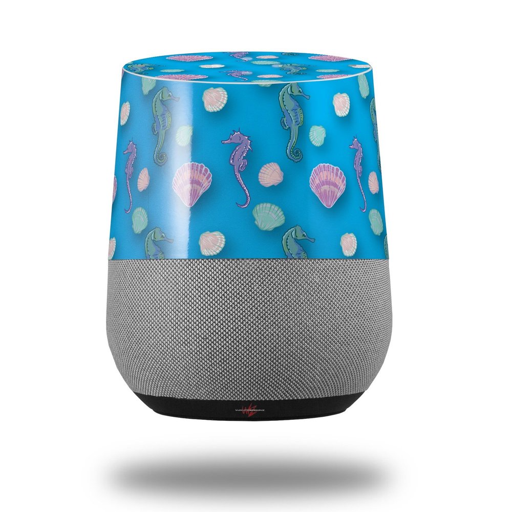 Decal Style Skin Wrap for Google Home Original - Seahorses and Shells Blue Medium (Google Home NOT Included) by WraptorSkinz