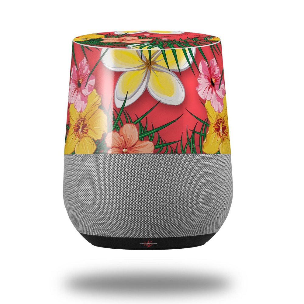 Decal Style Skin Wrap for Google Home Original - Beach Flowers 02 Coral (Google Home NOT Included) by WraptorSkinz