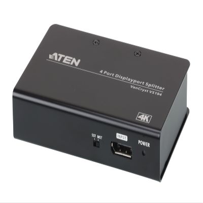 ATEN VS194 4-Port True 4K DisplayPort Splitter SST Split or MST Extended Display - Connect 1 DP Source to 4 Display Port Computer Monitor - TAA Compliant - Metal