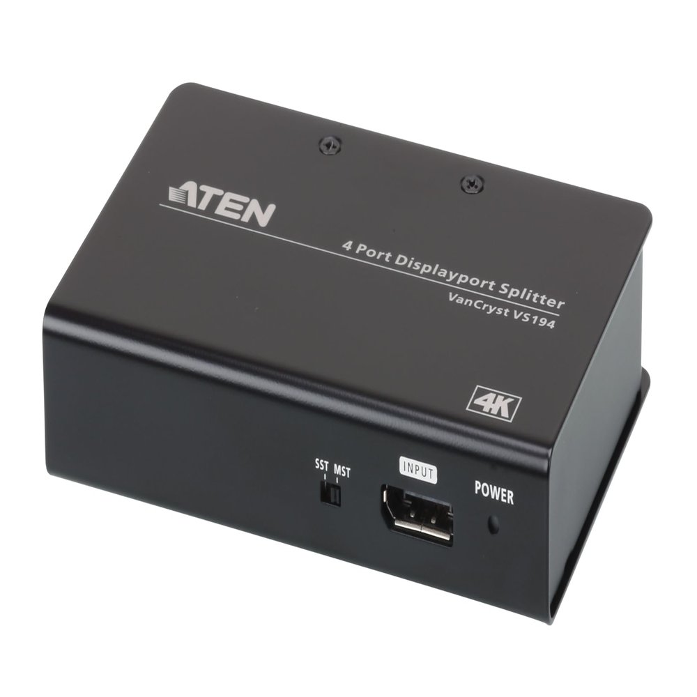 ATEN VS194 4-Port True 4K DisplayPort Splitter SST Split or MST Extended Display - Connect 1 DP Source to 4 Display Port Computer Monitor - TAA Compliant - Metal