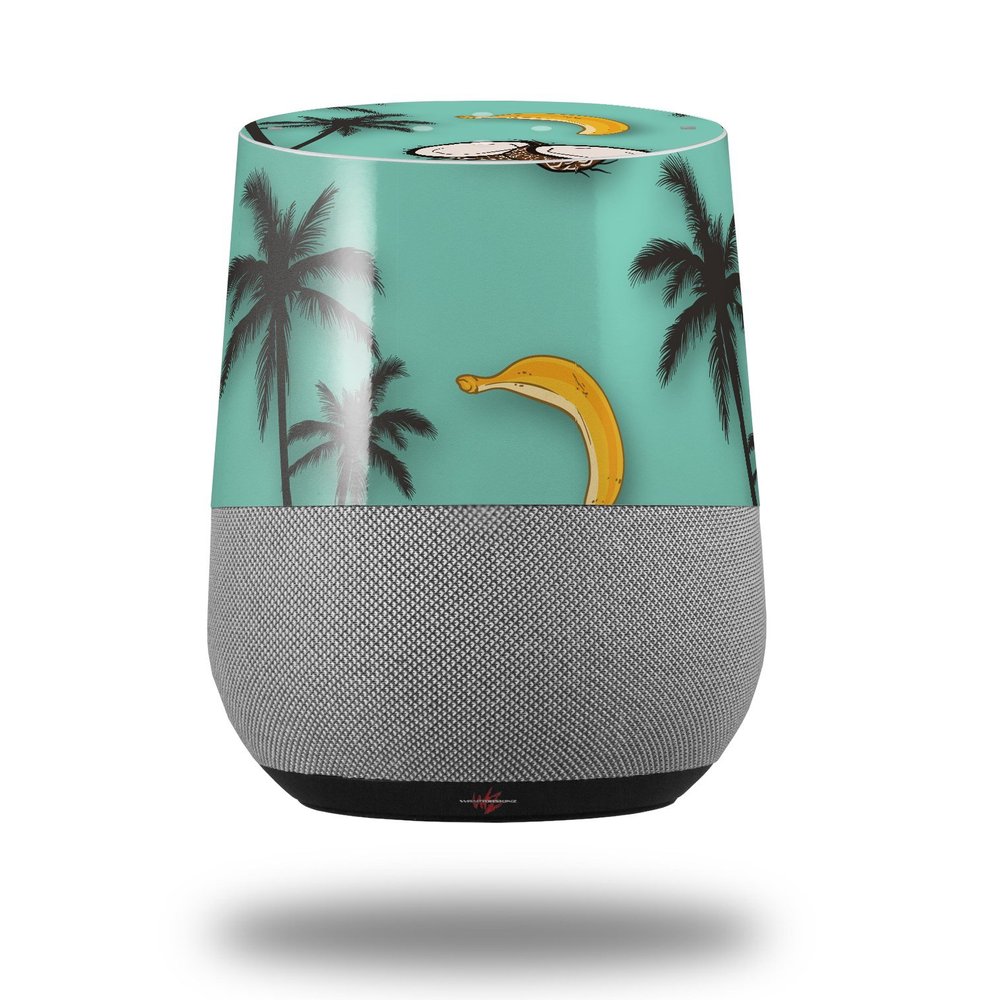 Decal Style Skin Wrap for Google Home Original - Coconuts Palm Trees and Bananas Seafoam Green (Google Home NOT Included) by WraptorSkinz