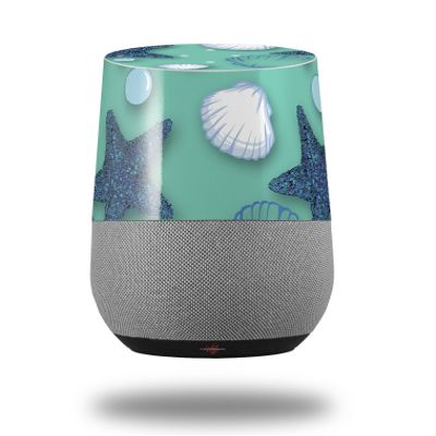 Decal Style Skin Wrap for Google Home Original - Starfish and Sea Shells Seafoam Green (Google Home NOT Included) by WraptorSkinz