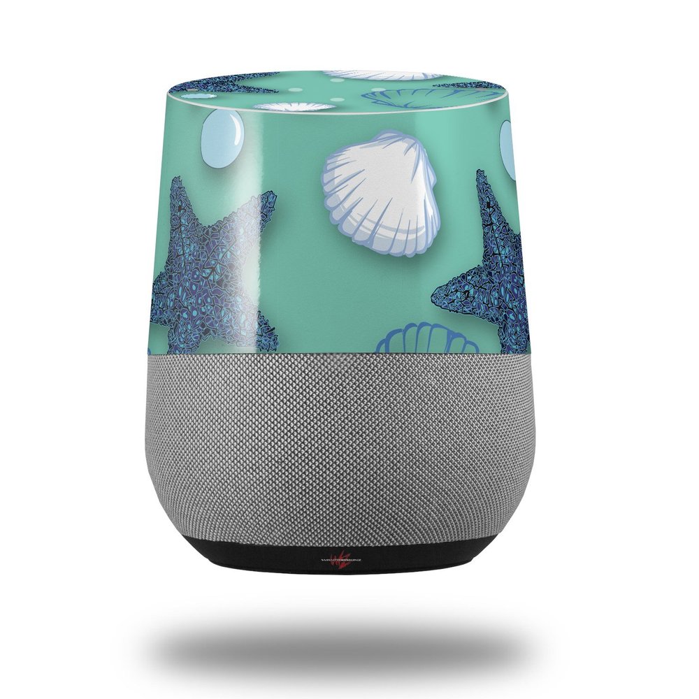 Decal Style Skin Wrap for Google Home Original - Starfish and Sea Shells Seafoam Green (Google Home NOT Included) by WraptorSkinz
