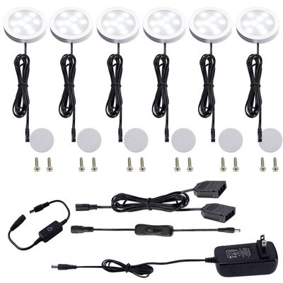 AIBOO Under Cabinet LED Puck Lights Kit with Touching Switch Dimmable for Kitchen Cupboard Closet Lighting (6 Lights,Daylight White)