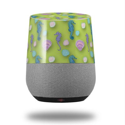Decal Style Skin Wrap for Google Home Original - Seahorses and Shells Sage Green (Google Home NOT Included) by WraptorSkinz