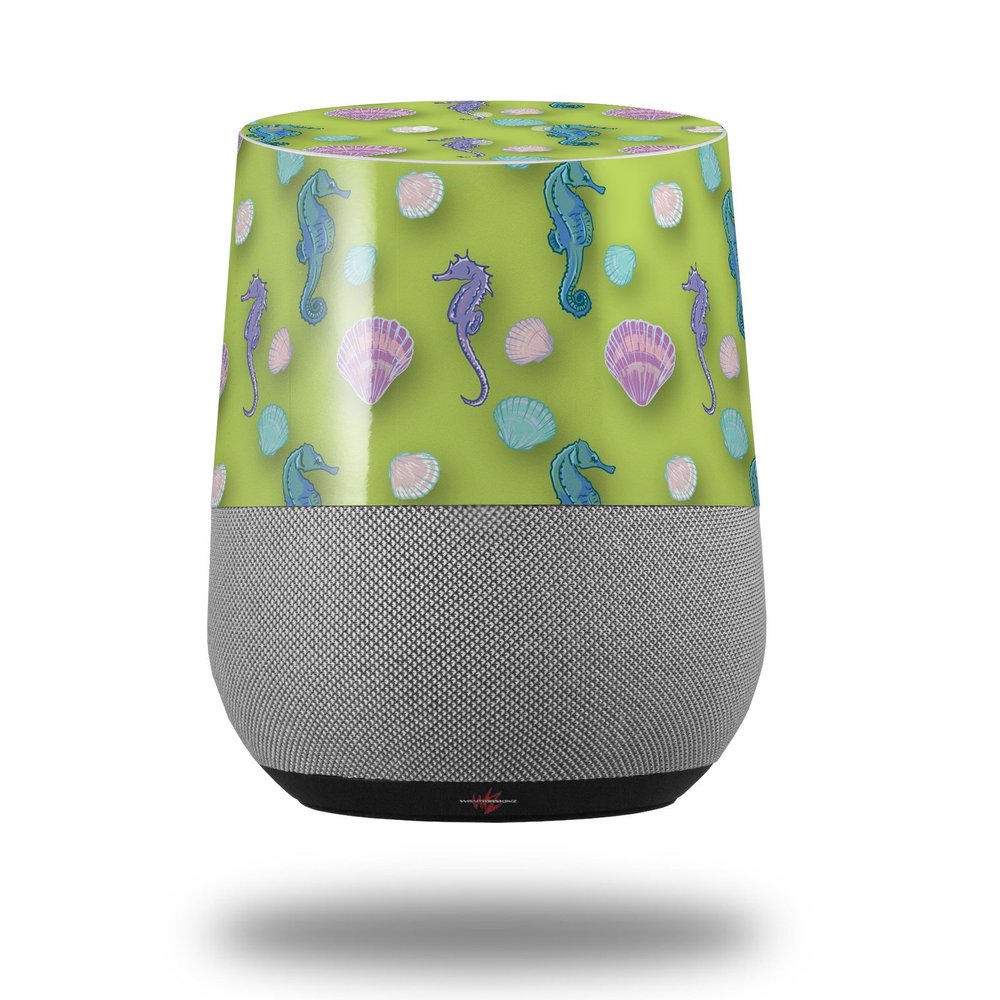 Decal Style Skin Wrap for Google Home Original - Seahorses and Shells Sage Green (Google Home NOT Included) by WraptorSkinz