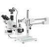 AmScope 3.5X-180X Simul-Focal Fluorescent Stereo Zoom Microscope on Dual Arm Boom Stand with 10MP Camera view 1