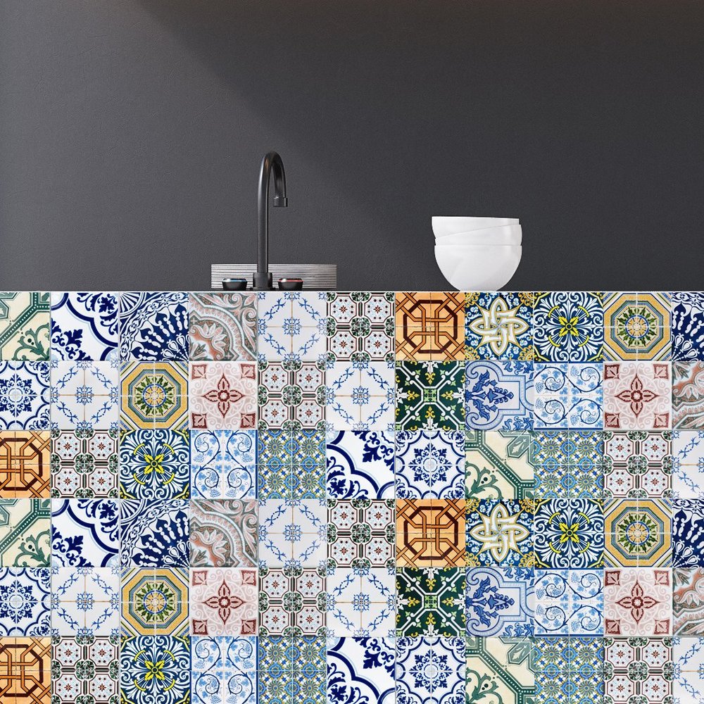 Portugal Tiles Stickers Evora - Pack of 16 Tiles - Tile Decals Art DIY Home Decor Wall Stickers (2.5 x 2.5 inches (Set of 16))