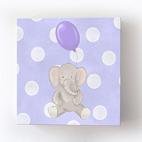 Whimsical Elephant Balloon Party Theme - Polka Dot Stretched Canvas Nursery Decor - Wall Art that Makes a Memorable Baby Gift Idea - Wooden Frame Construction - Ready to Hang 10X10