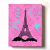 Modern Paris Eiffel Tower - Unique Paisley & Lovebirds Stretched Canvas Nursery Decor - Wall Art that Makes a Memorable Baby Gift - Wooden Frame Construction - Ready to Hang 16X20 view 1