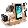 Personalized Docking Station Nightstand Organizer Accessories Essentials Holder Smartphone Support Phone Stand, 5th Traditional for Husband for Men (Natural) view 1